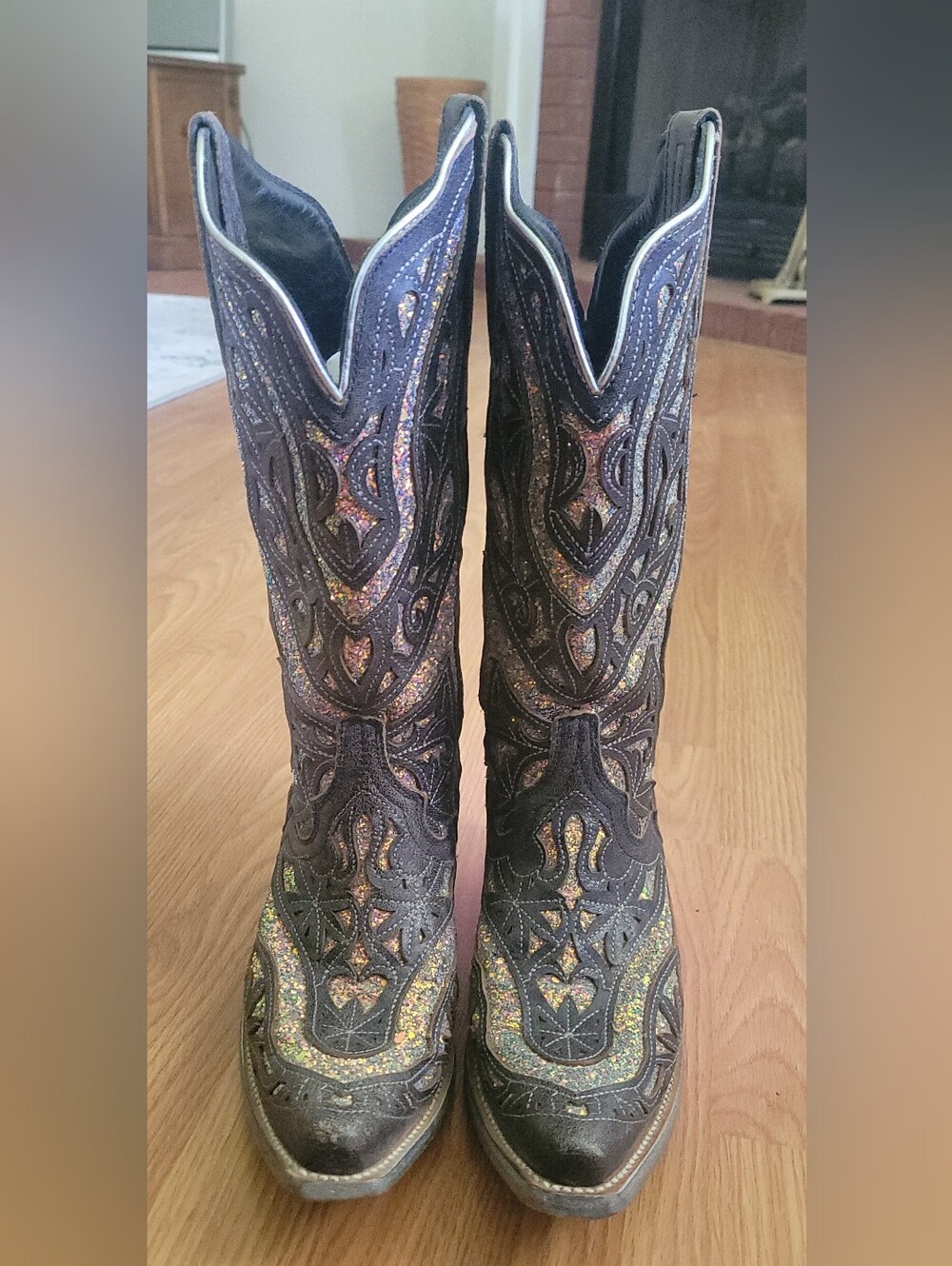 J.B. Dillon Reserve Midnight Glitter Inlay Cowgirl Boots Size 7 1/2 B
